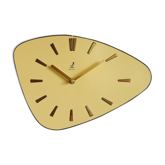 Vintage formica clock asymmetrical silent wall clock "Golden yellow Jaz"
