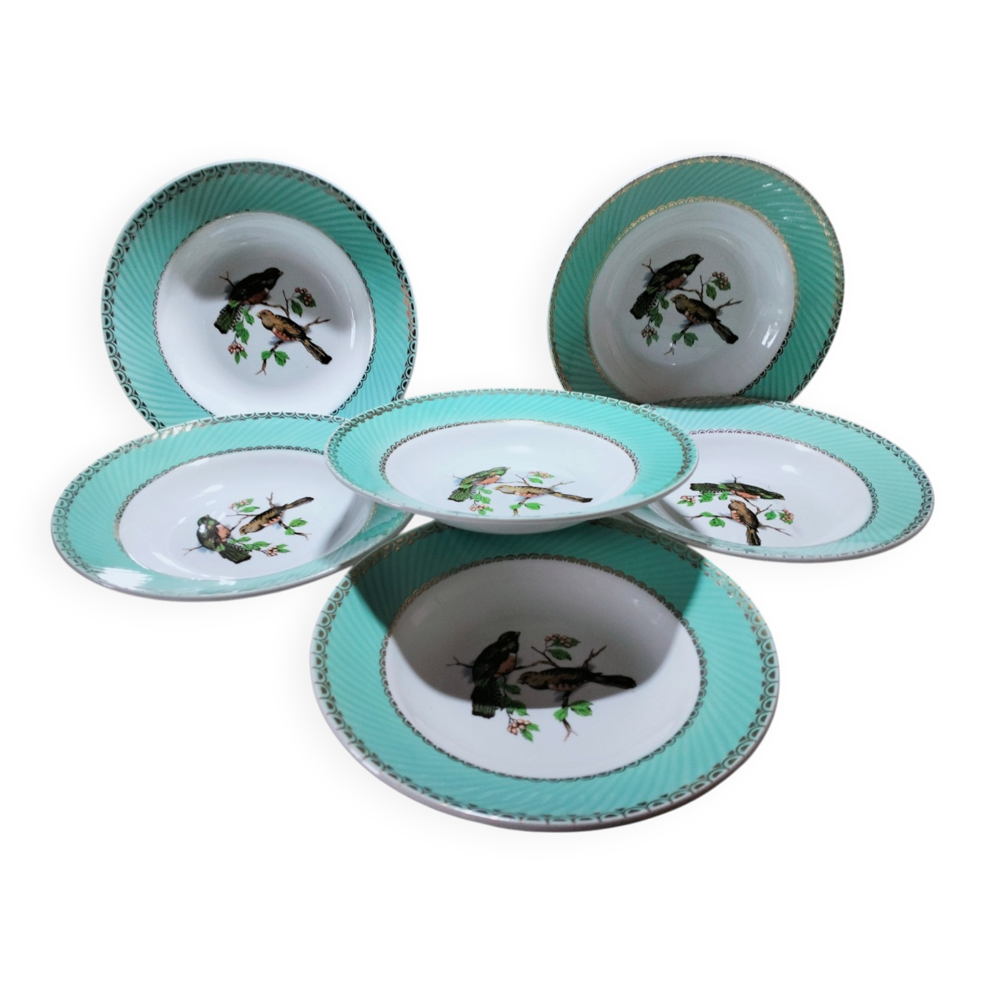 Lot de 6 assiettes oiseaux