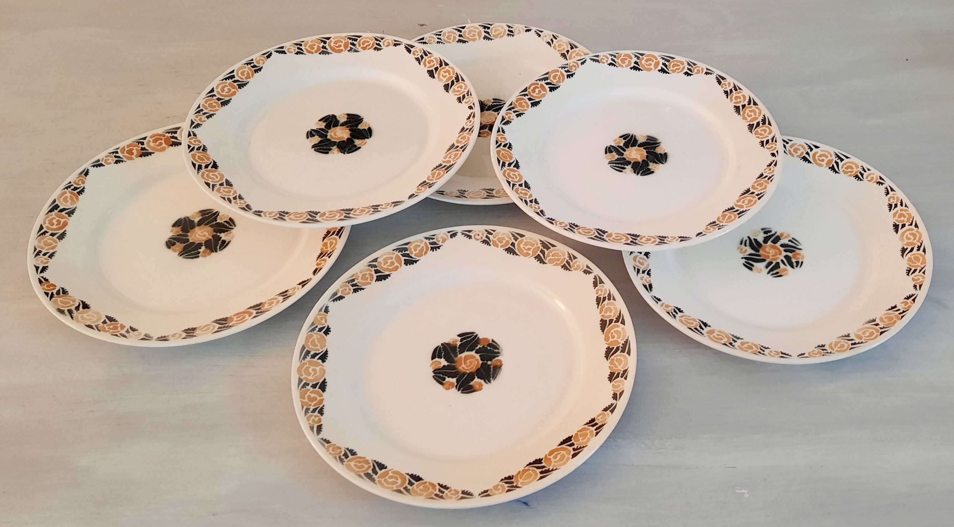 Flat earthenware plates old Badonviller model rosette vintage