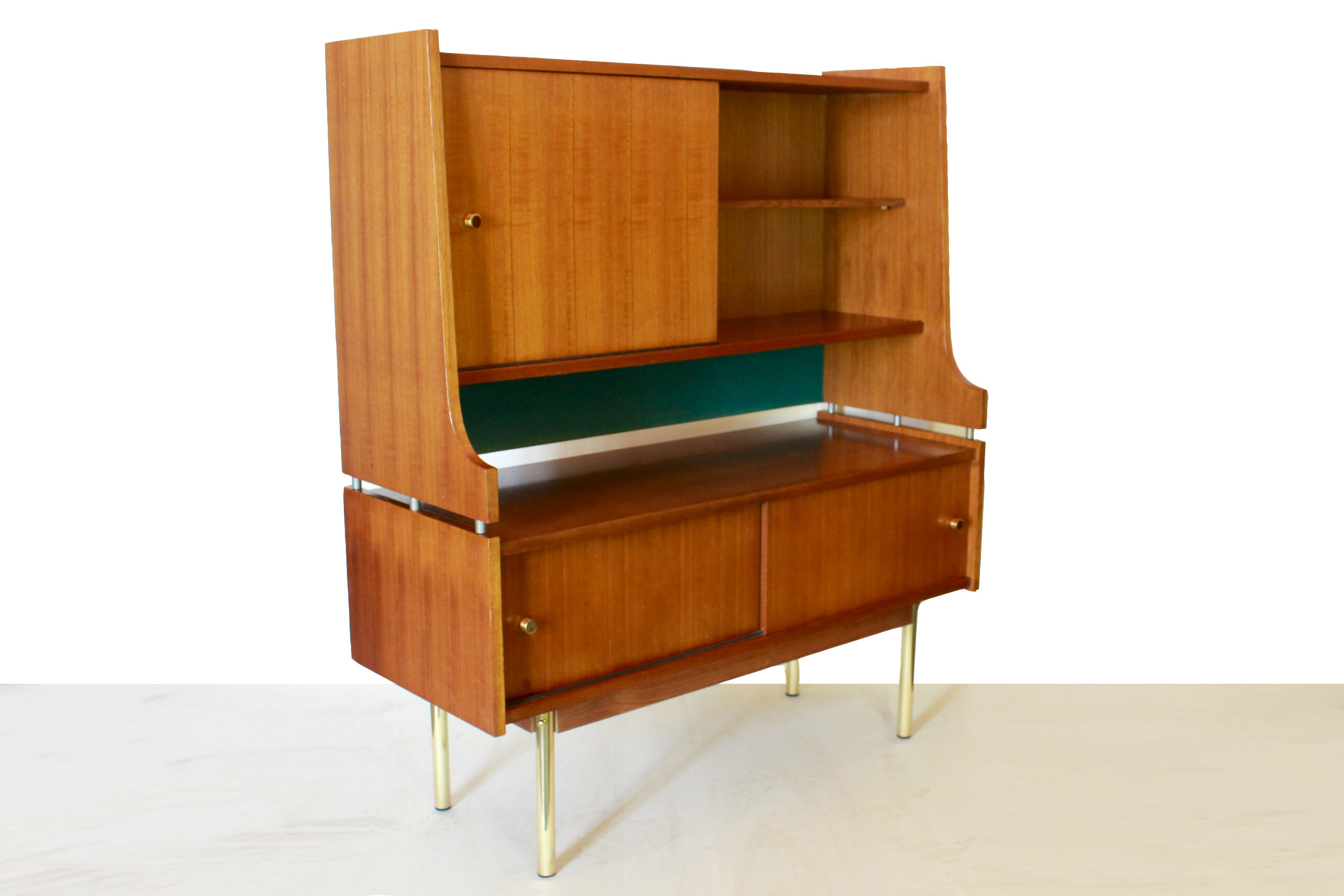 Scandinavian sideboard in solid teak wood and brass, 1950s Swedish vintage