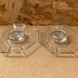 Paire Ancien Coquetier ARCOROC Octime Verre Moulé Transparent Vintage #B478