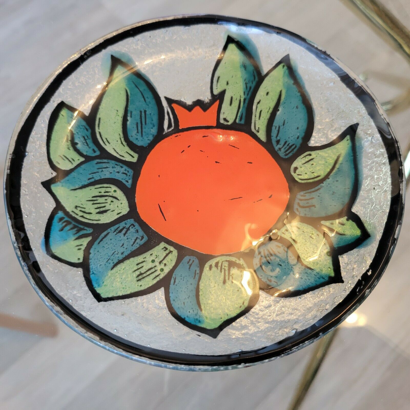 Dessert service in glass decoration fruits pomegranates signed