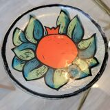 Dessert service in glass decoration fruits pomegranates signed