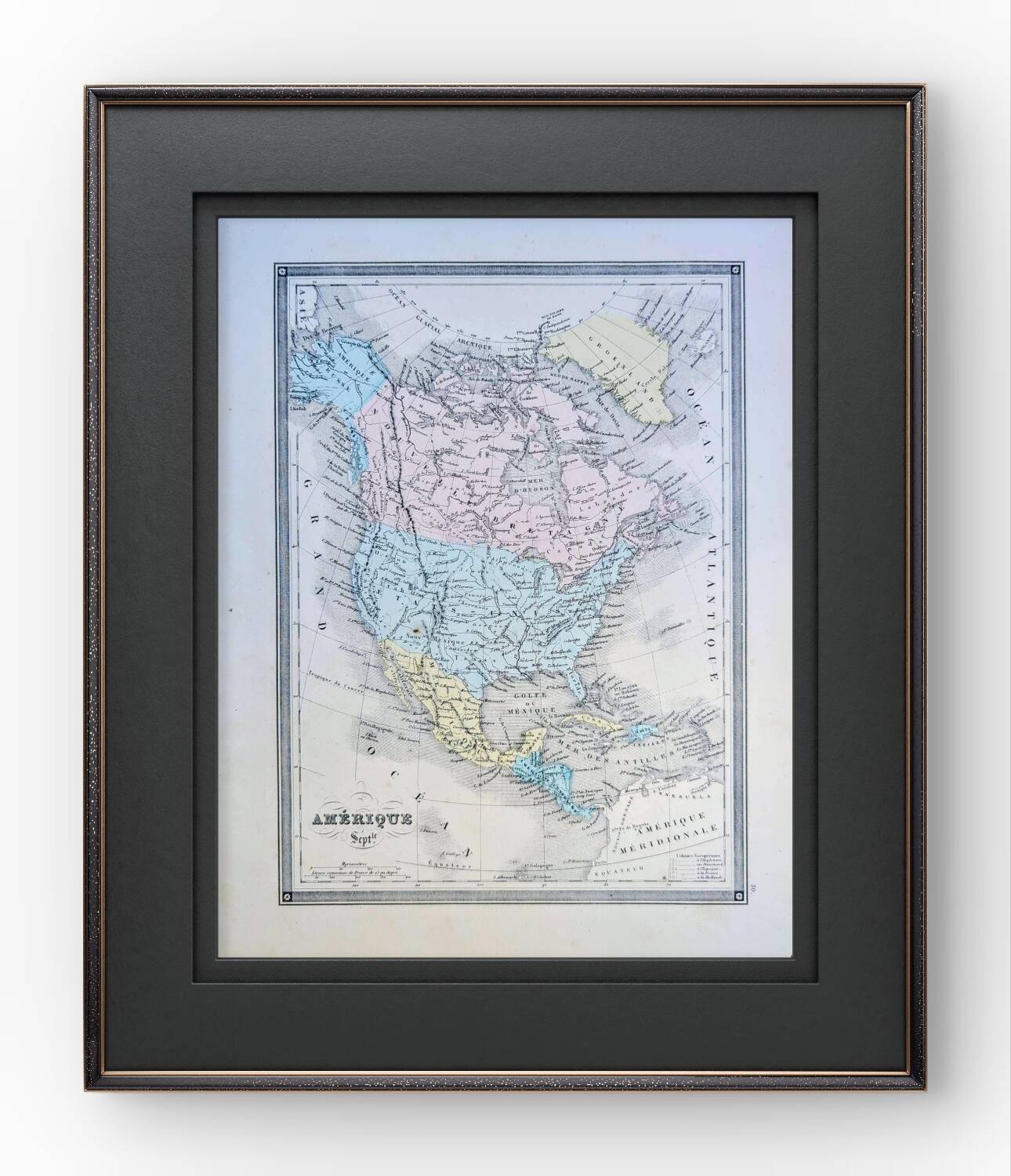 North America, old map, printed in 1852.