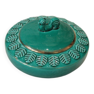 Boîte en faïence bleu-vert Verceram vers 1950-1960