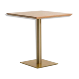 Square bistro table with solid walnut top and brass base