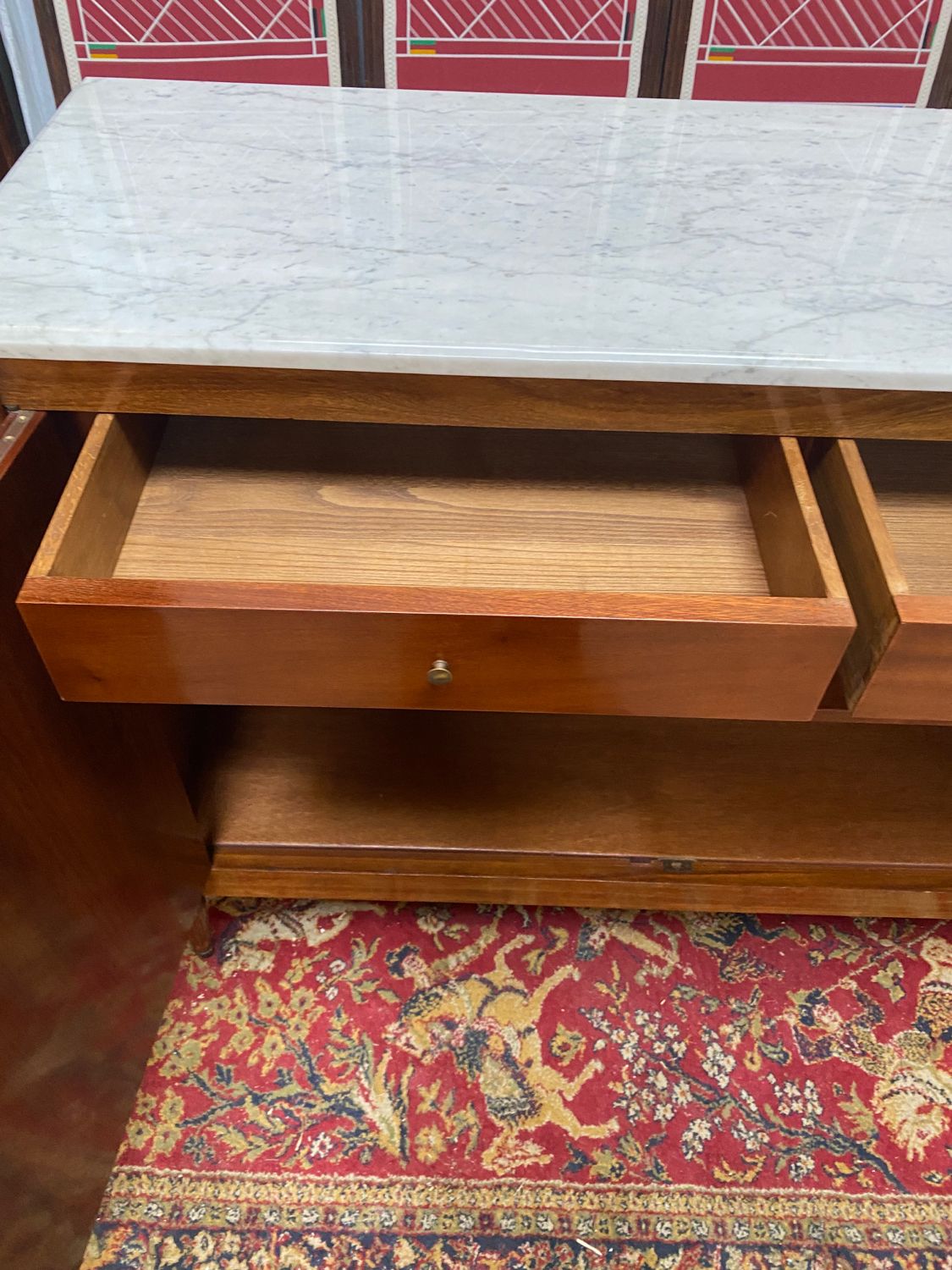 Solid wood buffet Louis XVI style with veined white marble