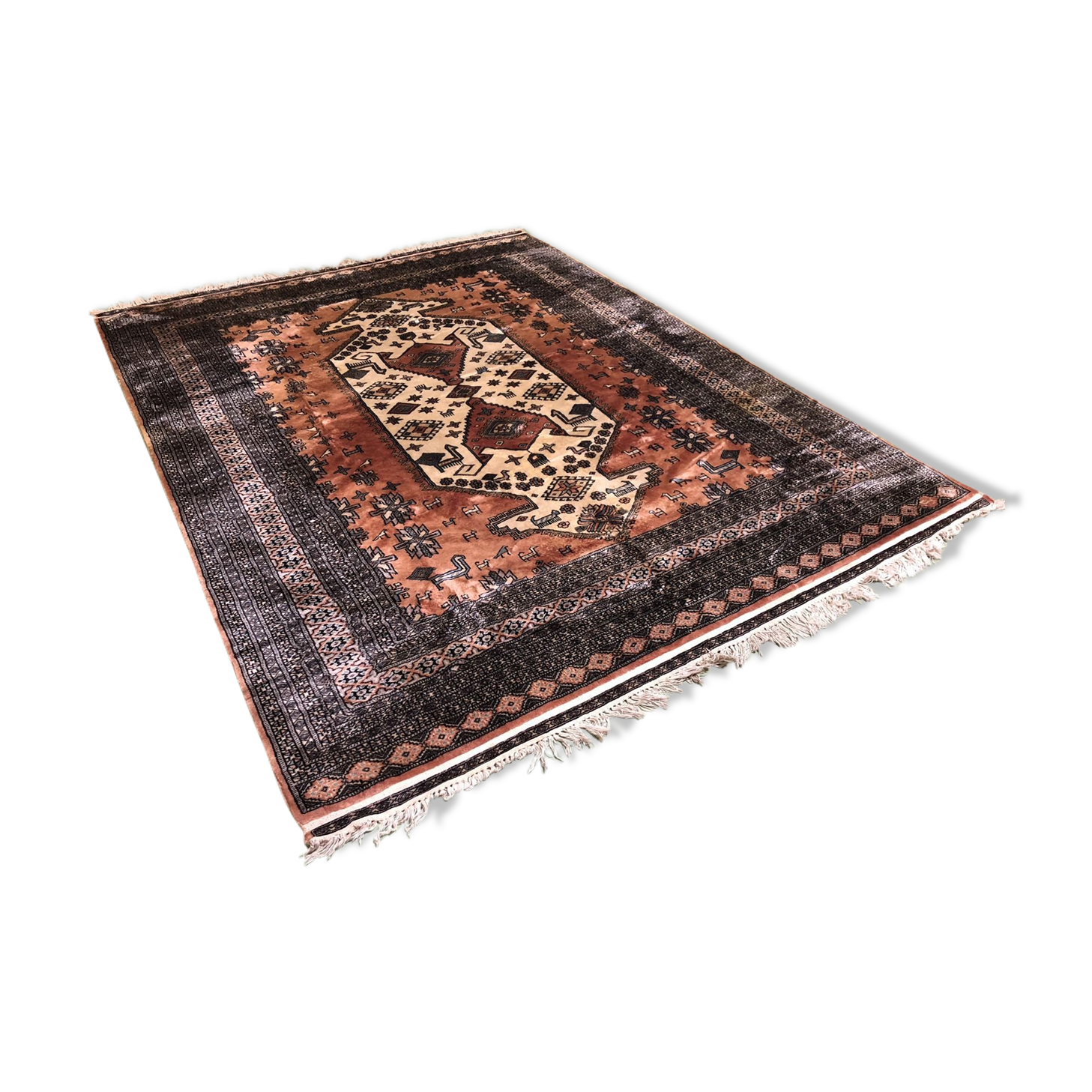 Large oriental rug in wool and silk hand made 310x227cm