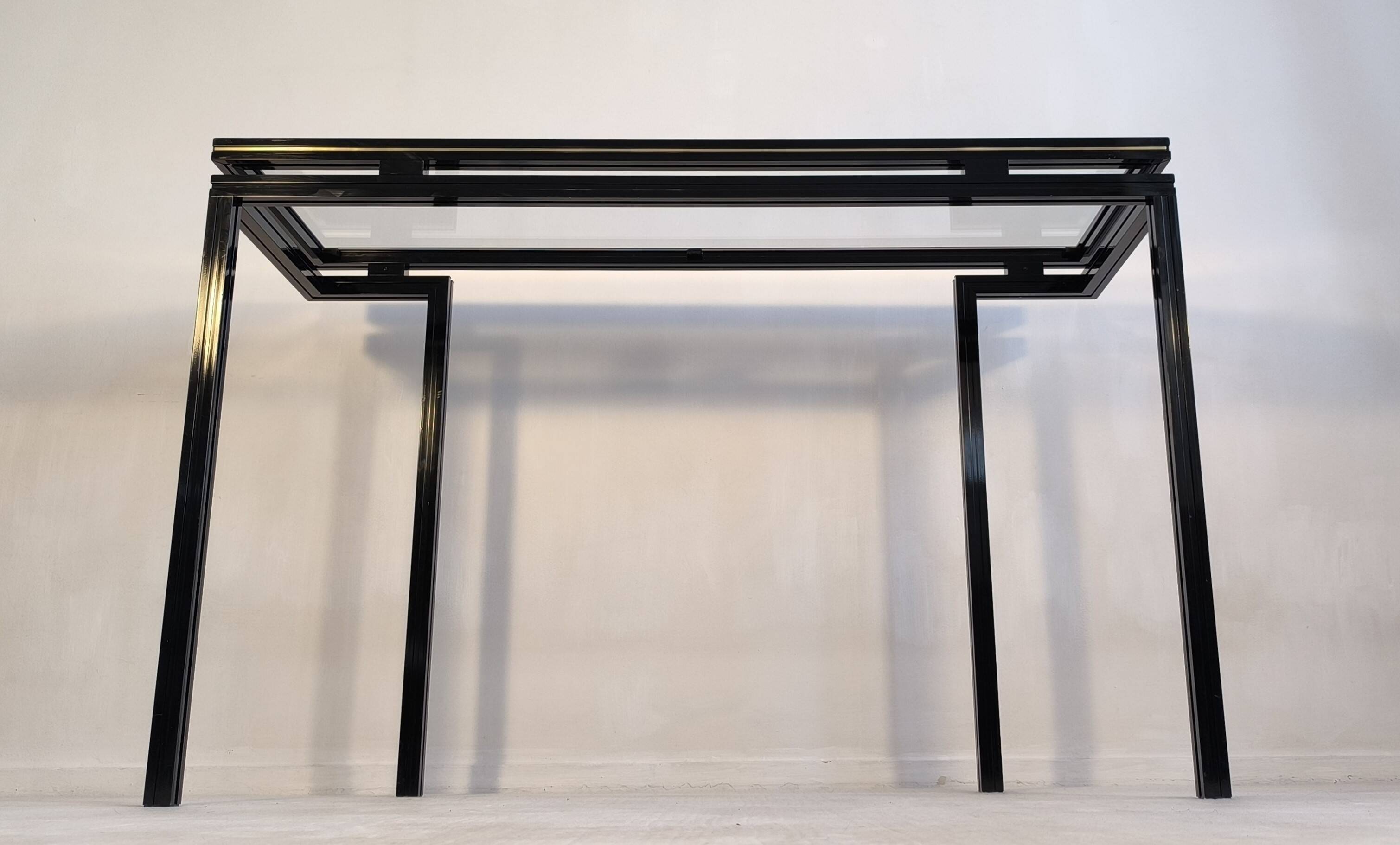 Magnificent console design by Pierre Vandel Paris 1970s black lacquered.