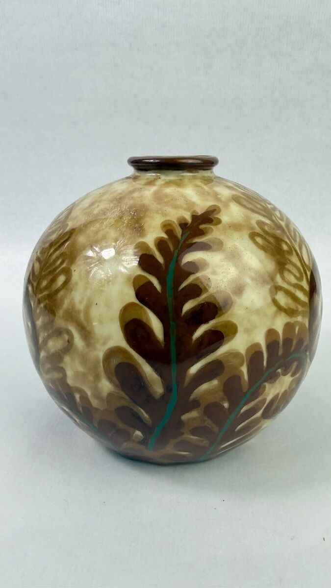 Camille Tharaud, round vase model Fougères, Limoges, Art Deco circa 1930