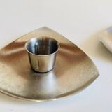 Vintage brushed metal geometric candle holders