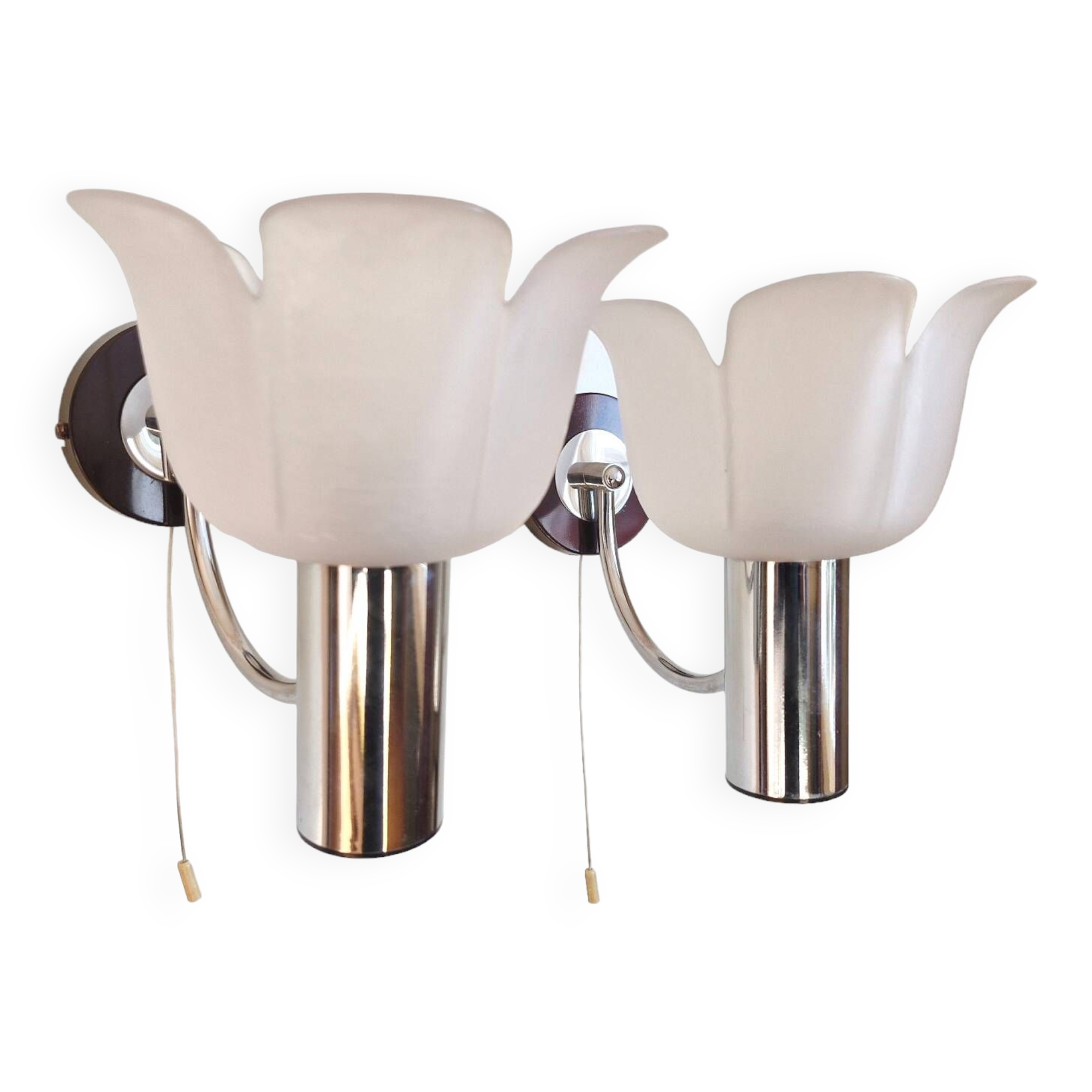 Vintage glass and chrome wall lights from the 70s