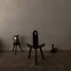 Spanish brutalist tripod chair in carved solid wood