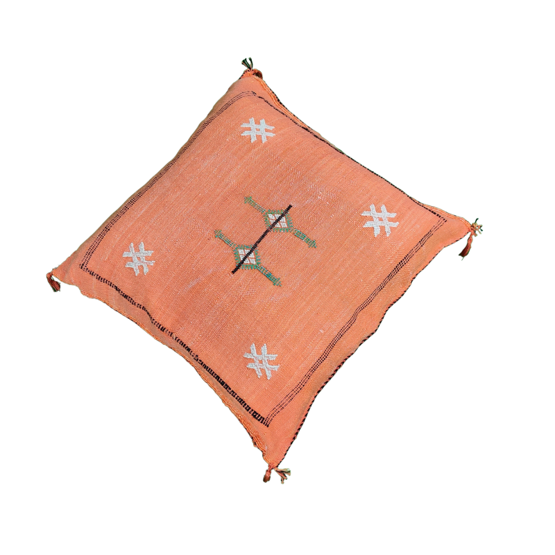 Berber cushion Sabra orange with pompoms