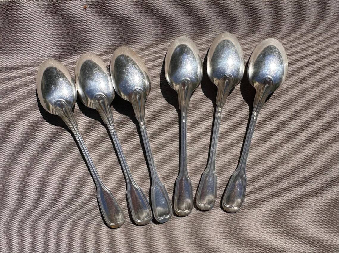 6 petites cuillères charles roux paris en métal argenté -modèle filet vieux
