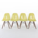 Ensemble de 4 chaises à coque latérales Eames DSW originales Herman Miller jaune citron