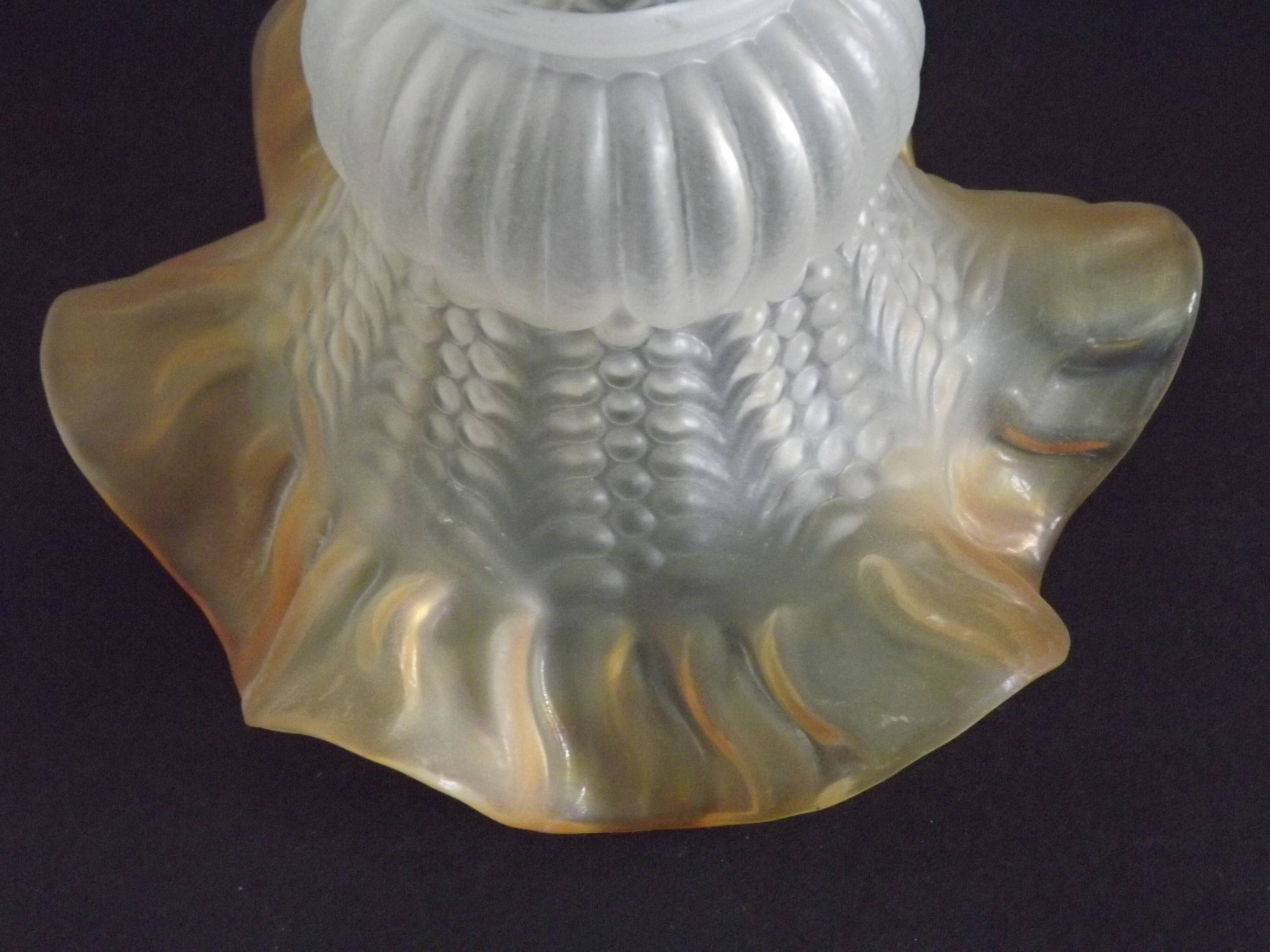 Vintage French Opaque White Glass Replacement Shade with Frilled Amber Edge