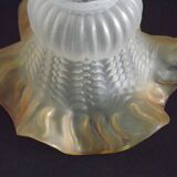 Vintage French Opaque White Glass Replacement Shade with Frilled Amber Edge