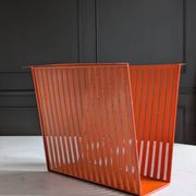 Vintage metal magazine rack in perforated orange/Mathieu Mategot style/70s