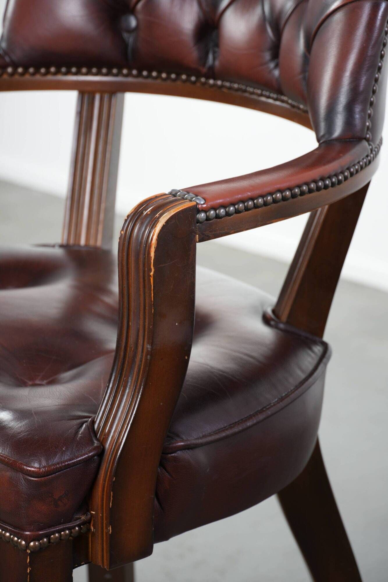 Set of two dark brown cowhide leather Chesterfield dining/side chairs
