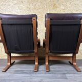 2x 60s 70s Easy Chair Leather Armchairs Westnofa Norway Mid Century