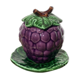 Sweet in Grape Slip or vintage jam maker, green and purple earthenware ceramics