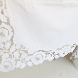 Antique cotton and linen sheet, flower embroidery, rare, 190 x 190