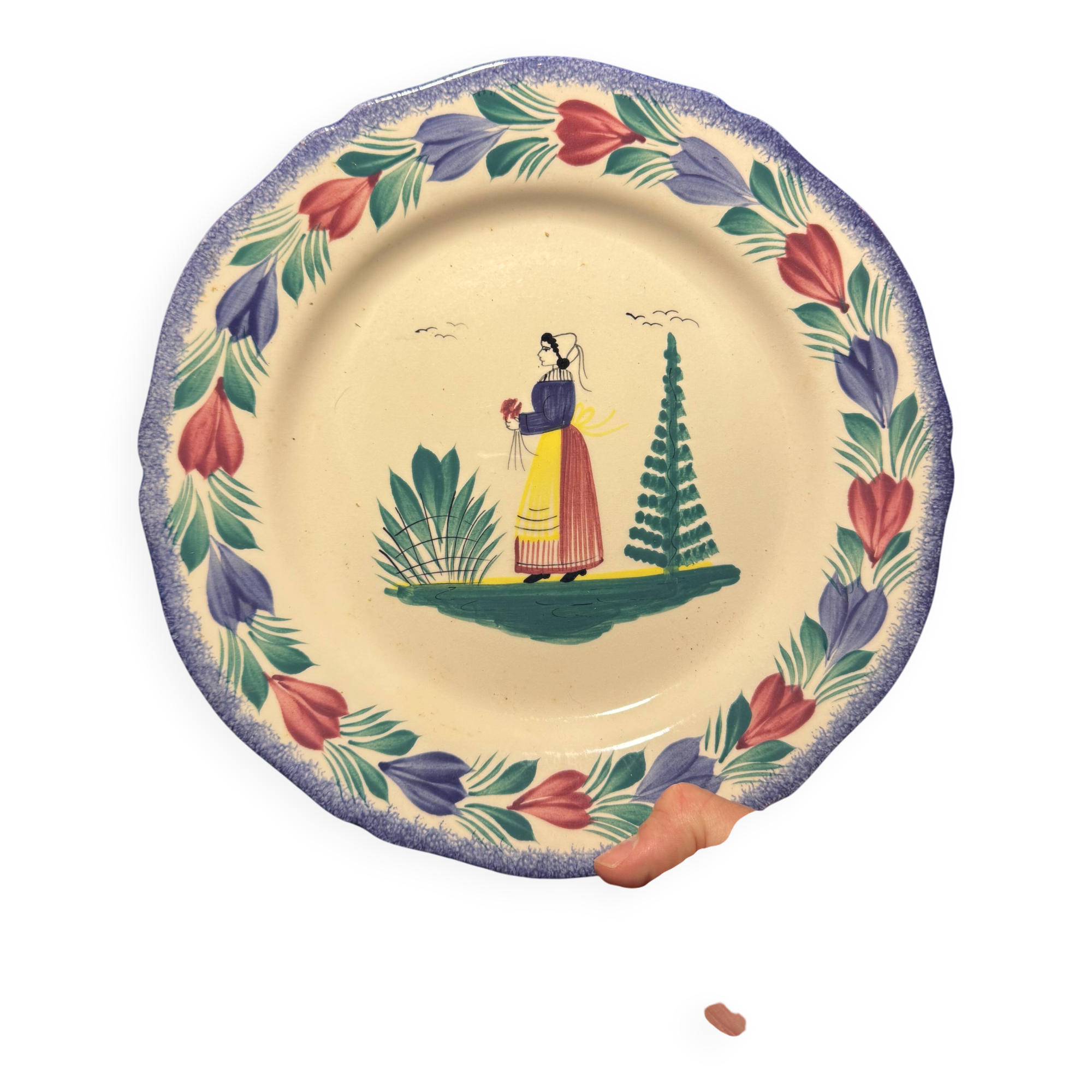 HB Henriot Quimper faience plate - Hand-painted Breton decoration - Vintage