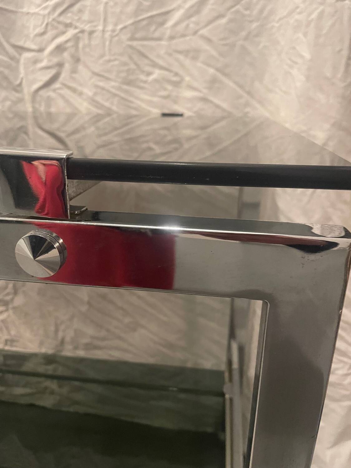 Vintage chrome serving cart/rolling table with smoked grey glass, circa 1970