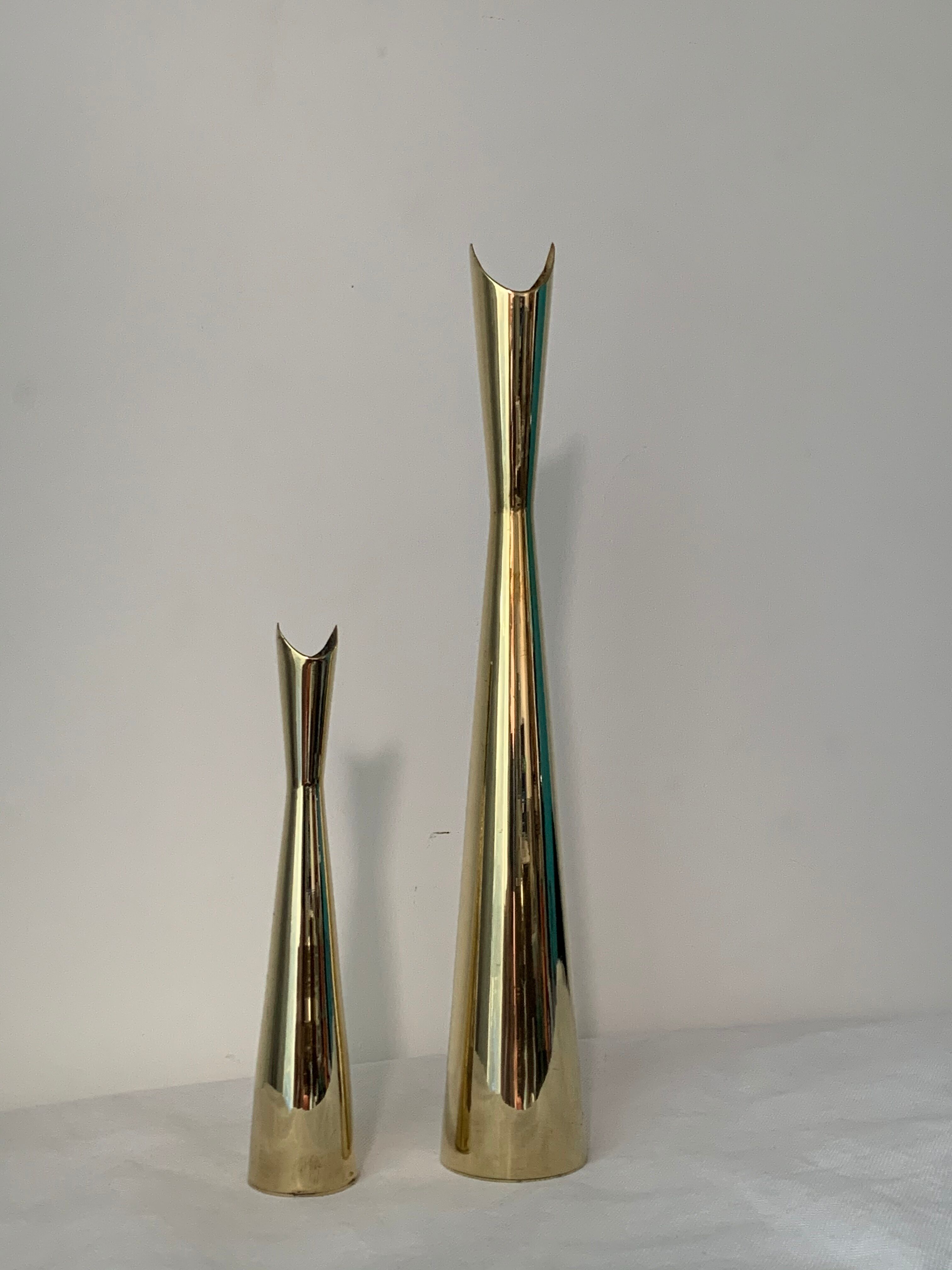 Pair of Lino Sabattini Cardinal brass vases for Christofle