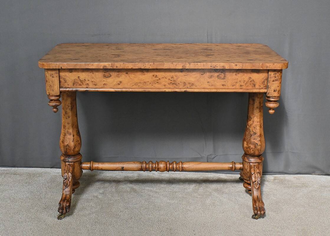 Victorian Amboyna Burl Desk, England – Late 19th Century