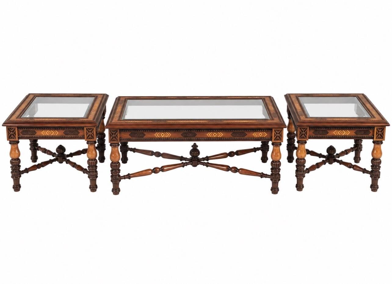 Set of 3 carved wooden coffee tables Chiniot, Pakistan
