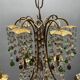 Chandelier en verre de Murano perlé doré en tole florentine italienne des années 1950 à 6 lumières