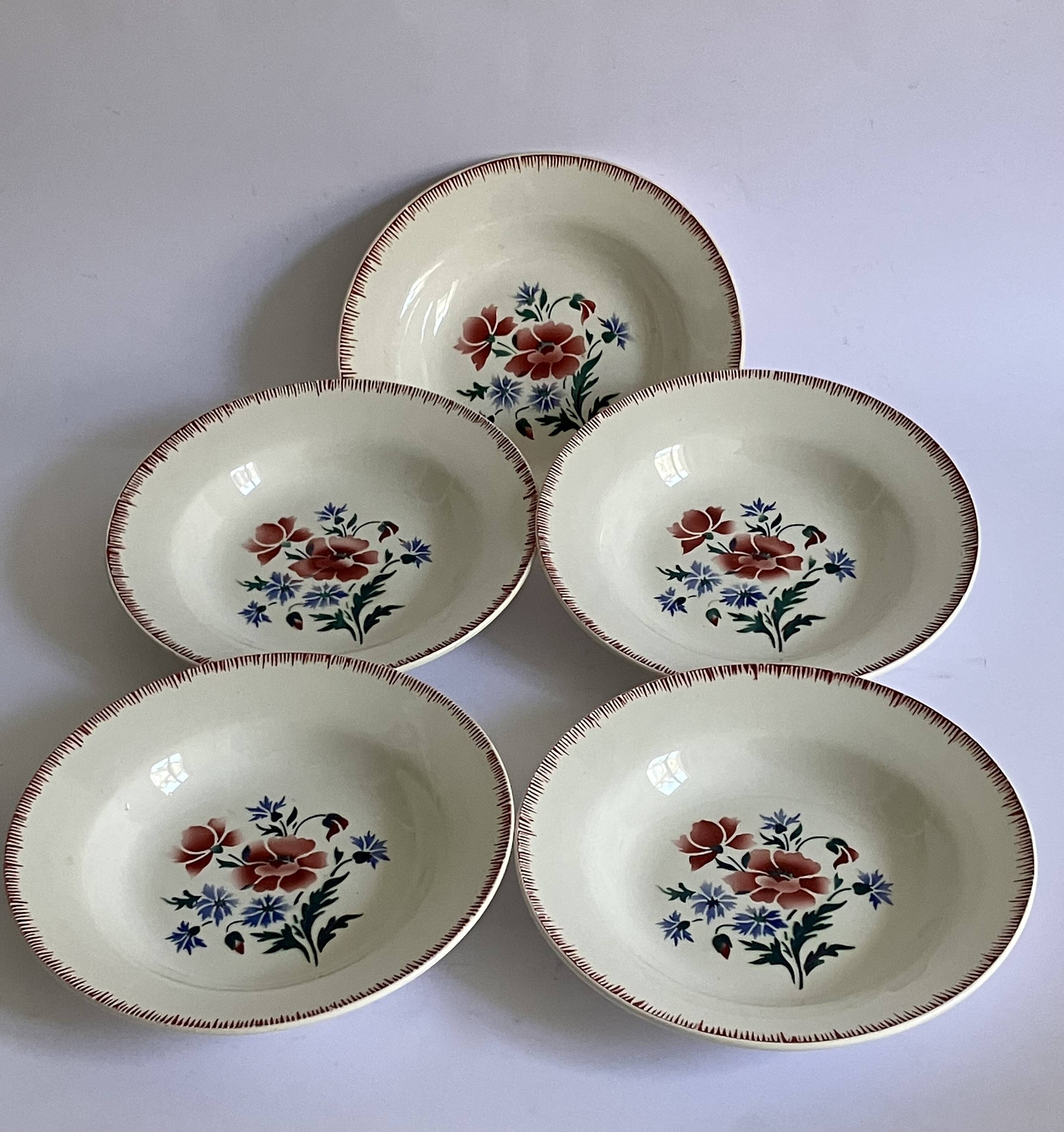 5 prairial digoin soup plates - dark foliage