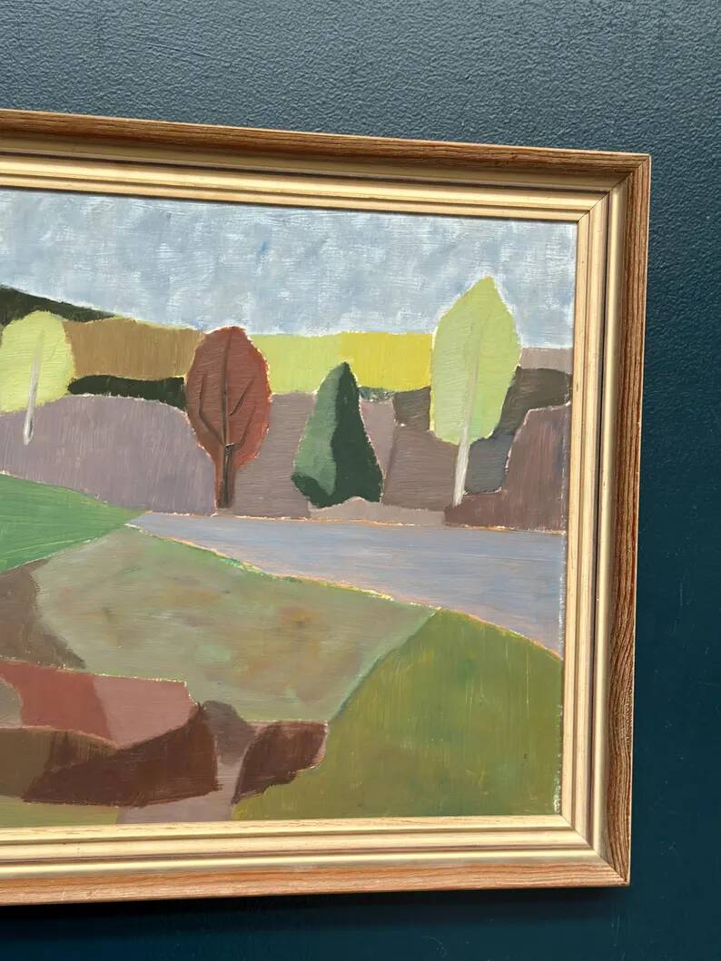 Original Swedish Oil on Panel – “Trees and Fields” by Carl‑Einar Andersson (1925–1975) – 1959 – Vintage & Framed – 53 × 44.5cm (20.9"×17.5")