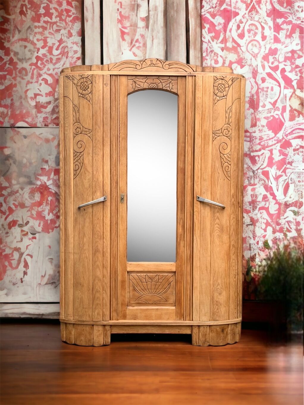 Parisian art deco wardrobe solid raw oak 1930