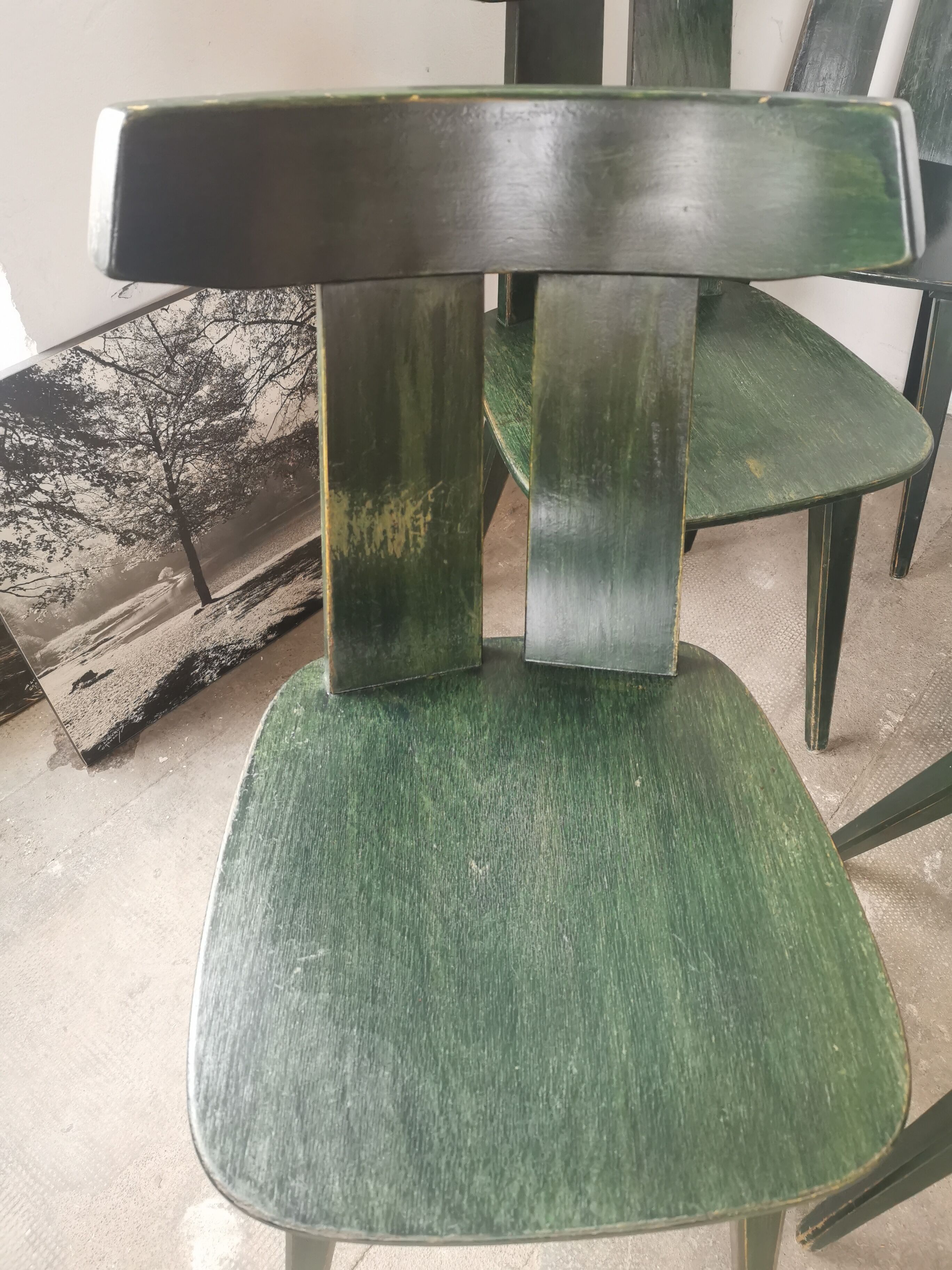 Set of 10 wooden bistro chairs