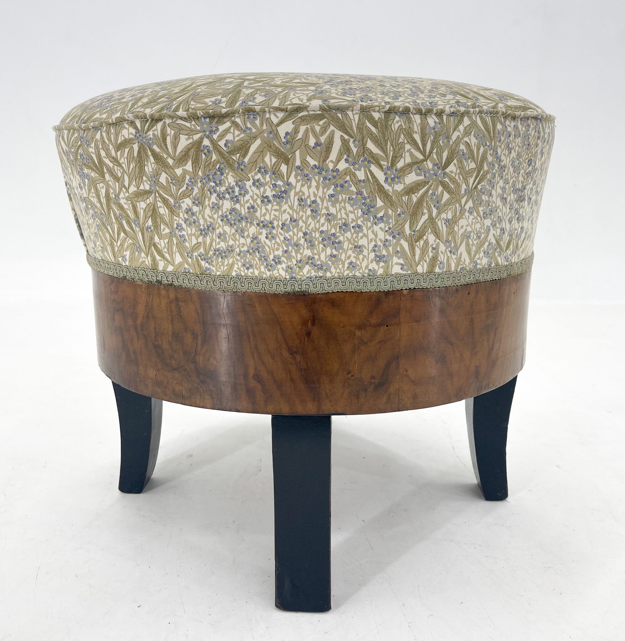 Upholstered wallnut veneer footstool, italy 1950