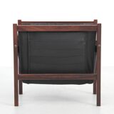 Scandinavian magazine rack in Rio rosewood and leather