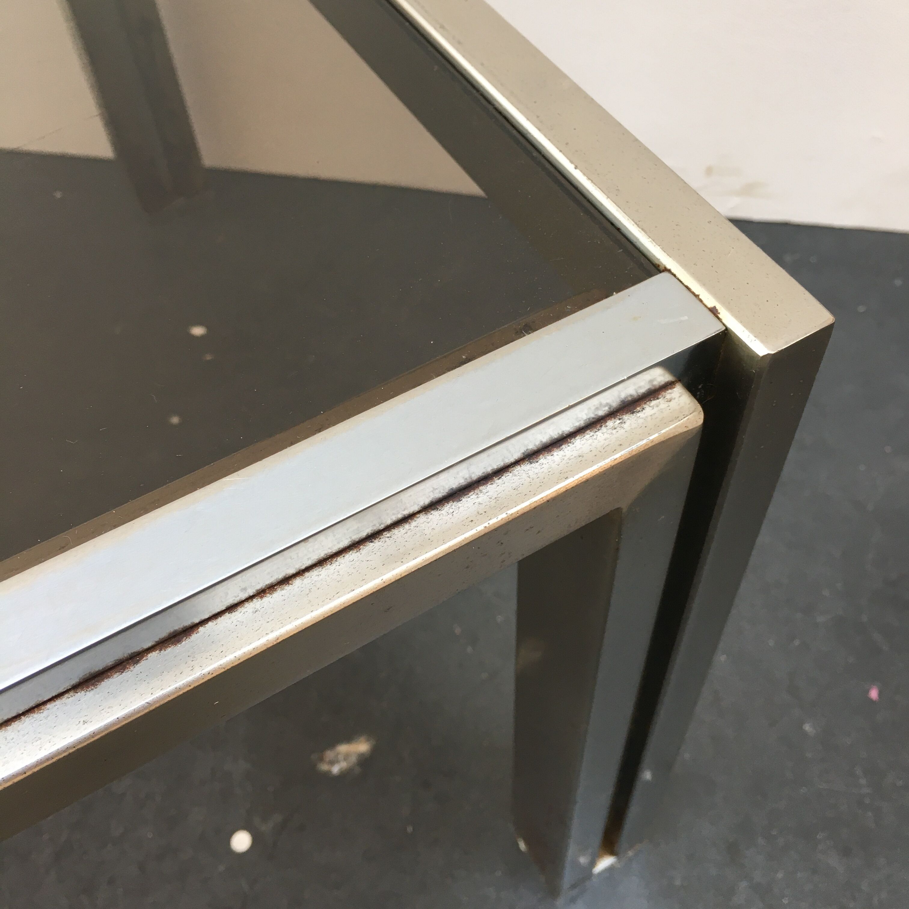 70s coffee table in chrome and smoked glass