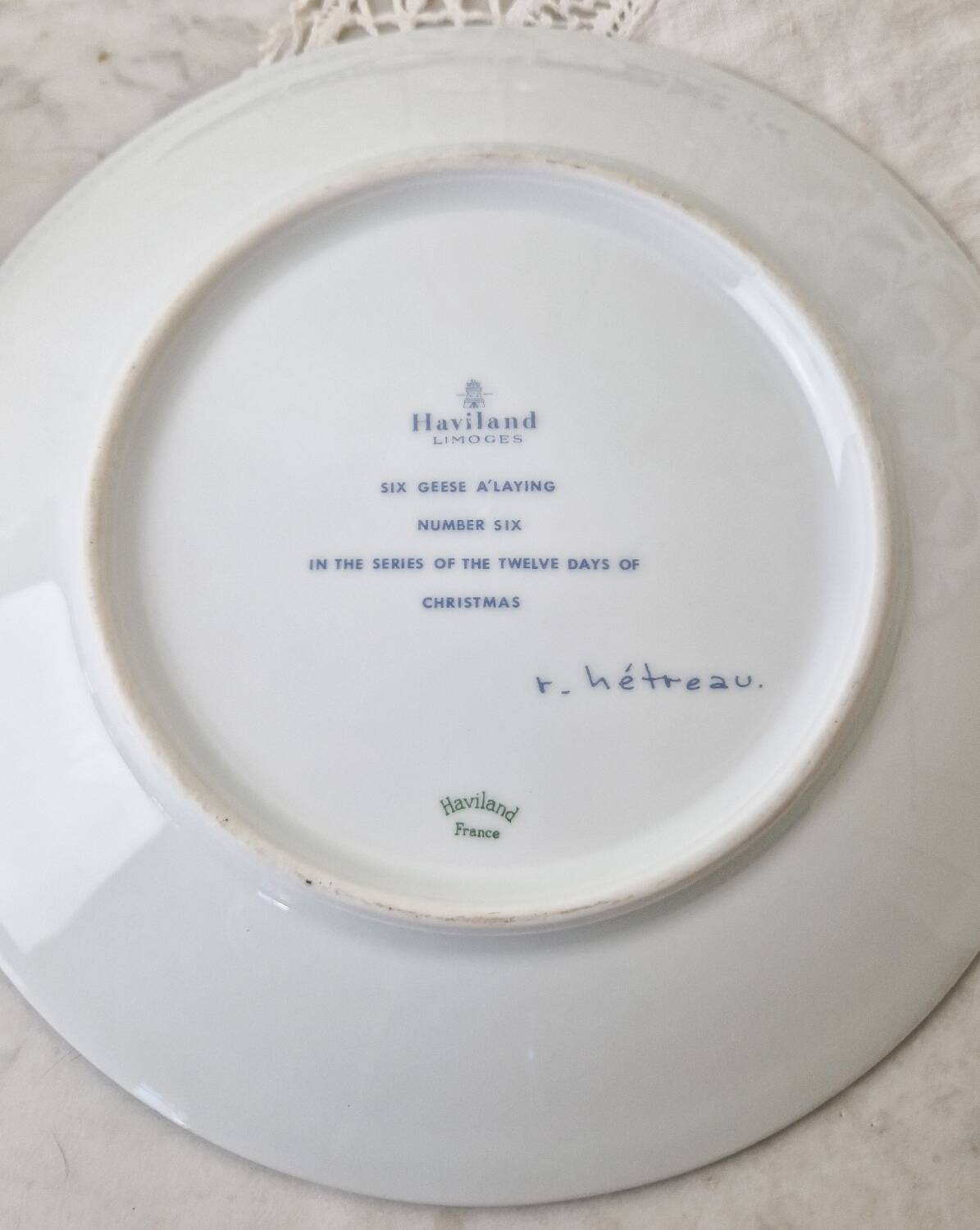 Haviland Limoges laying geese plate from the 12 days of Christmas