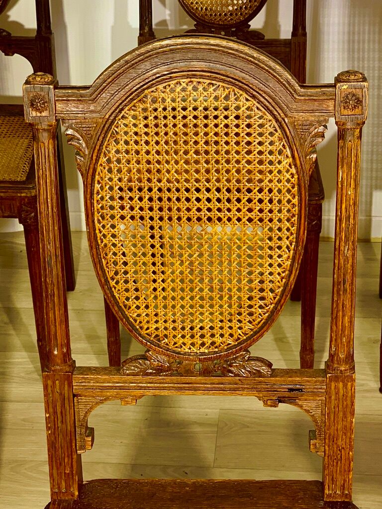 Canned chairs X 8, Louis XVI style, early XX, stamped Flandrin Paris