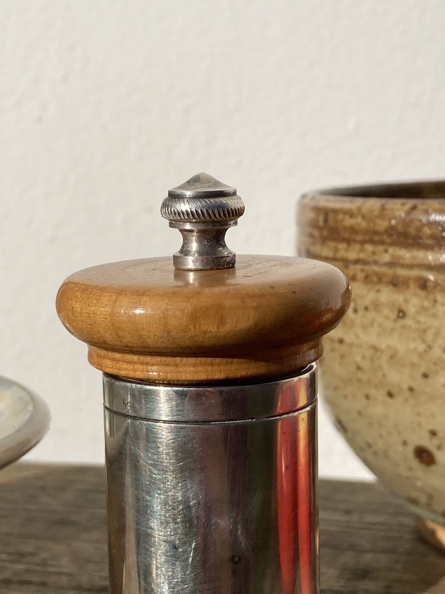 Peugeot pepper tree for Christofle in silver metal and vintage wood