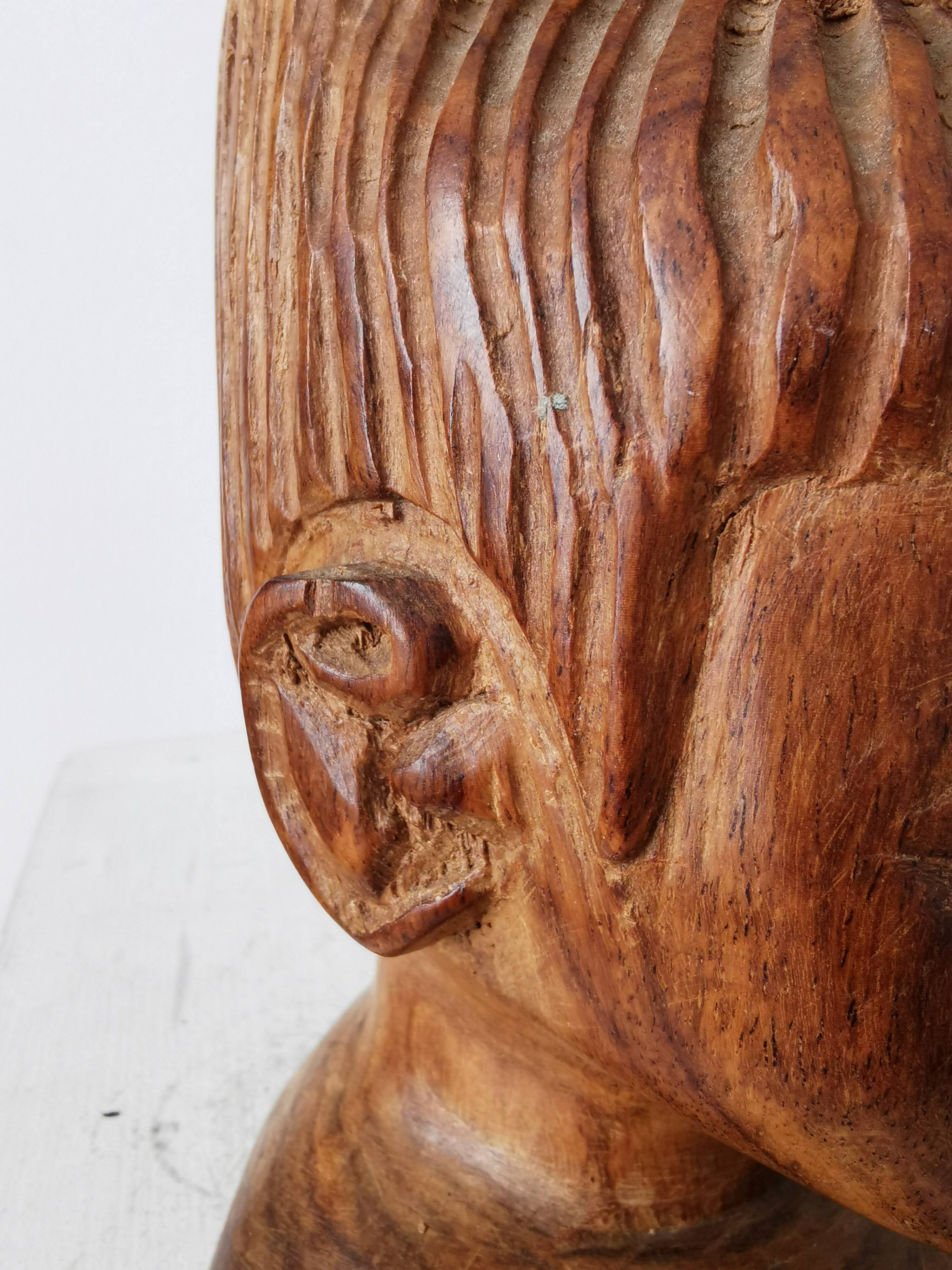 Hand Carved African Ebony Woman Bust: Vintage Tribal Sculpture