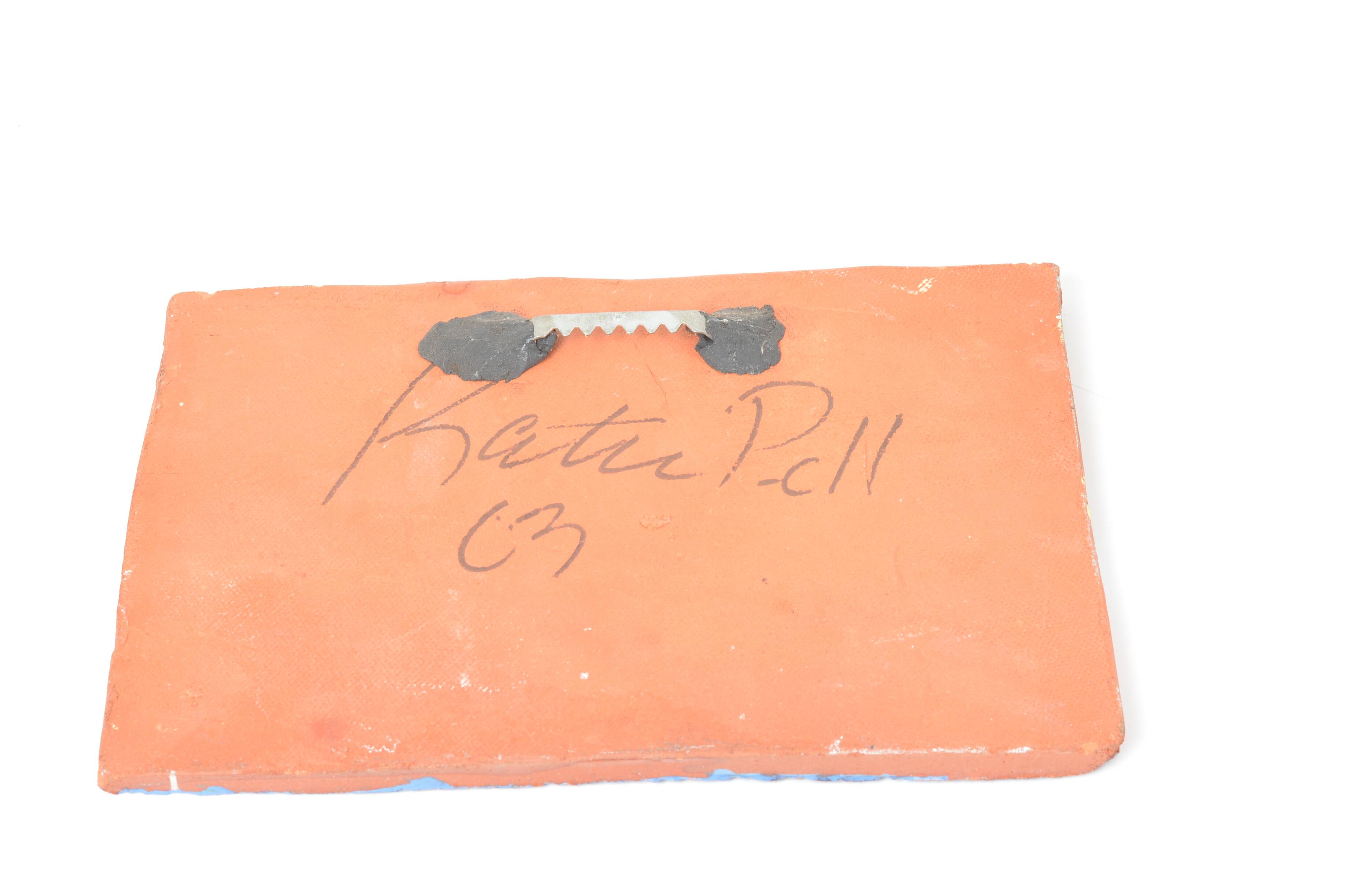 Painted terracotta tile, coffee cup