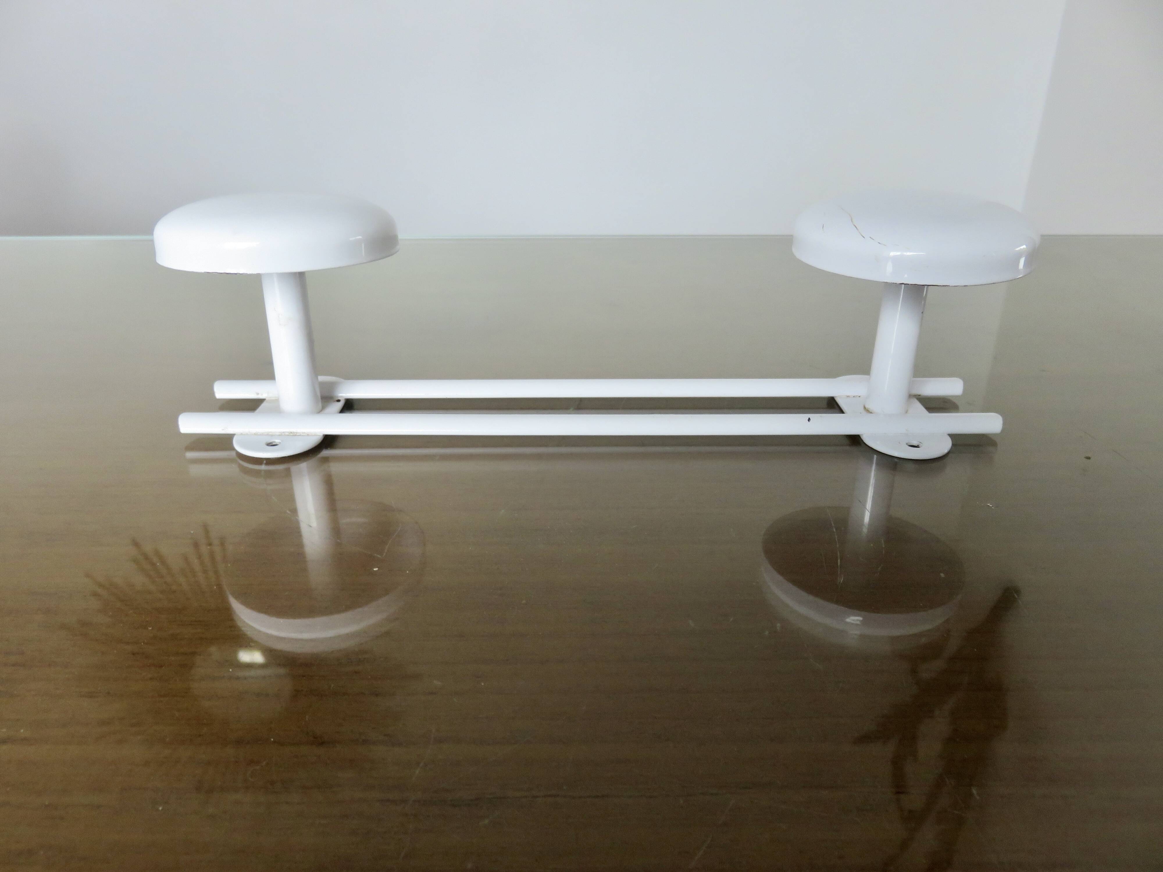 Wall coat rack in white lacquered metal with 2 hooks, 1970s