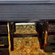Desk and office chair in bamboo and black lacquered rattan, 60s, 70s