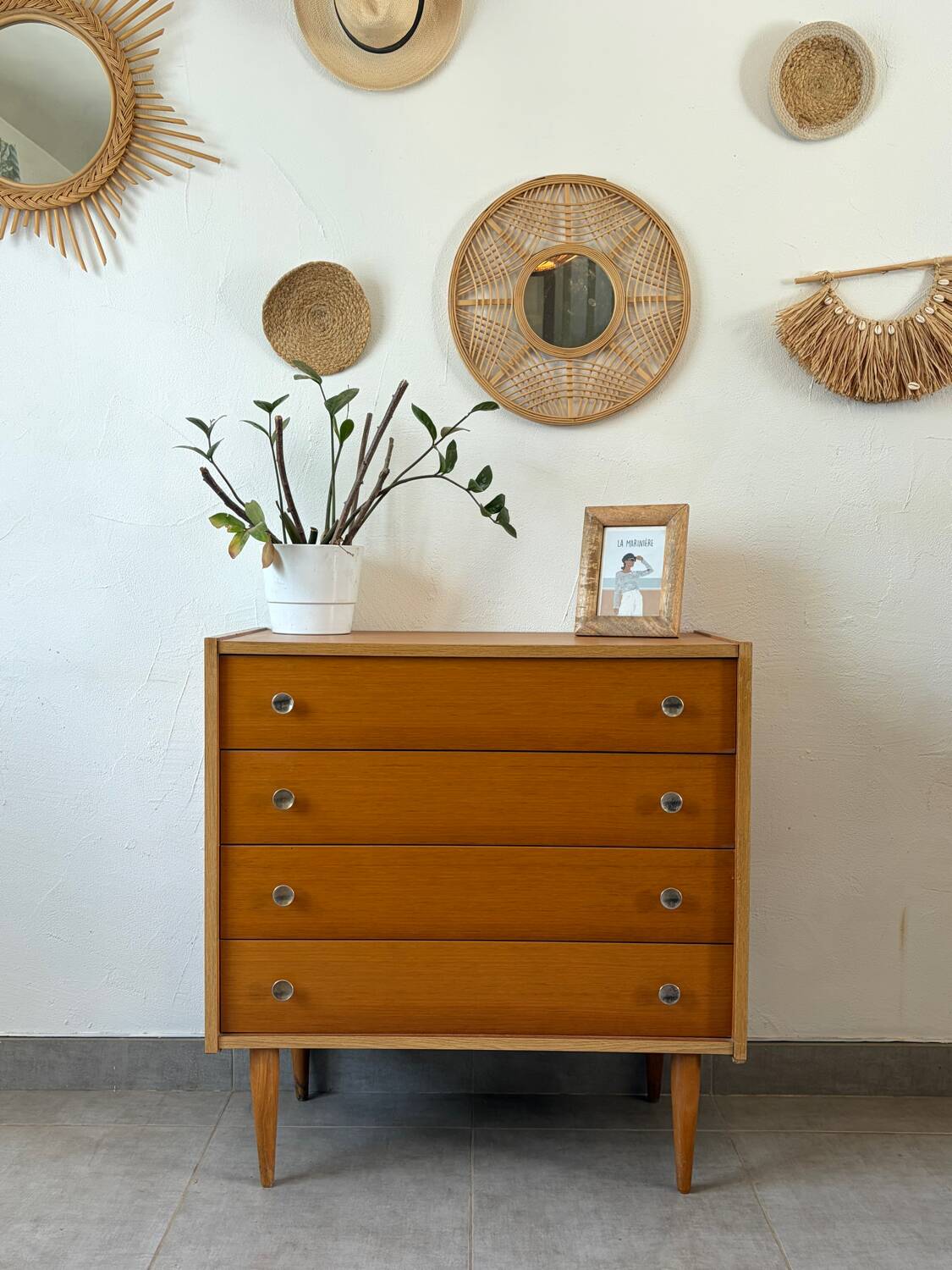 Vintage oak commode from the 1960s.