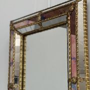 Small Spanish brass & mosaic mirror with stained pink glass, 1980s