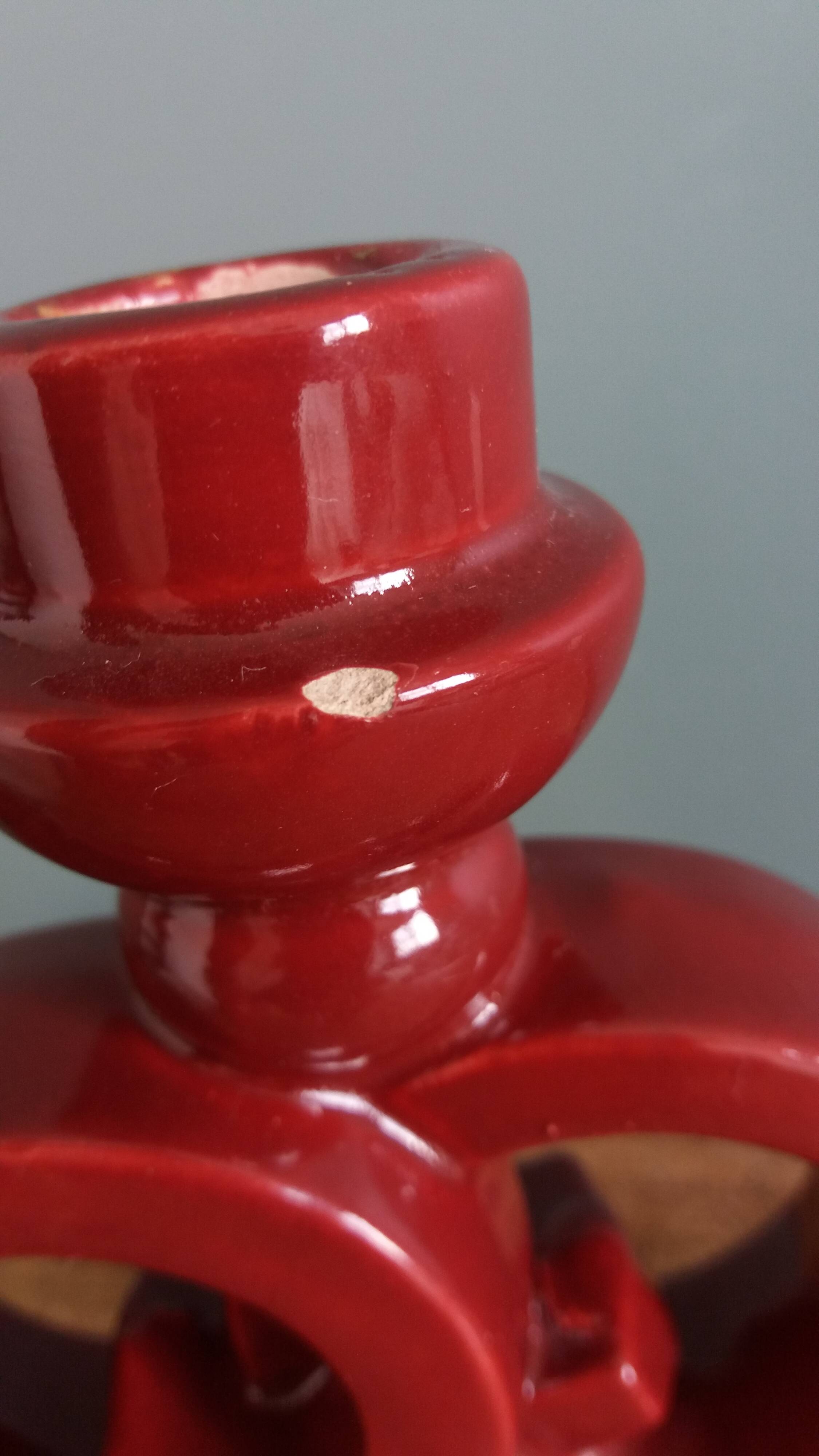 Art Deco ceramic candlestick, burgundy